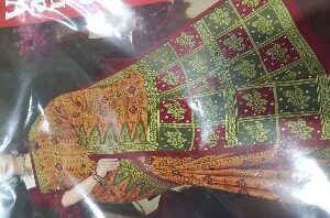 Private Label Womens Regular Use Printed Cotton Saree Orange And Green Colour