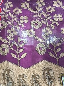 Private Label Womens Regular Use Printed Cotton Saree Plum And Beige Colour