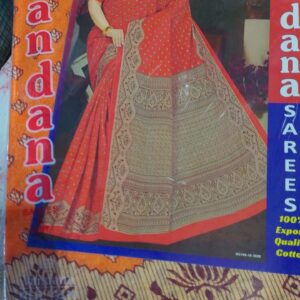 Private Label Womens Regular Use Printed Cotton Saree Multicolour Orange