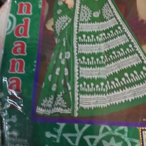 Private Label Womens Regular Use Printed Cotton Saree Multicolour Green