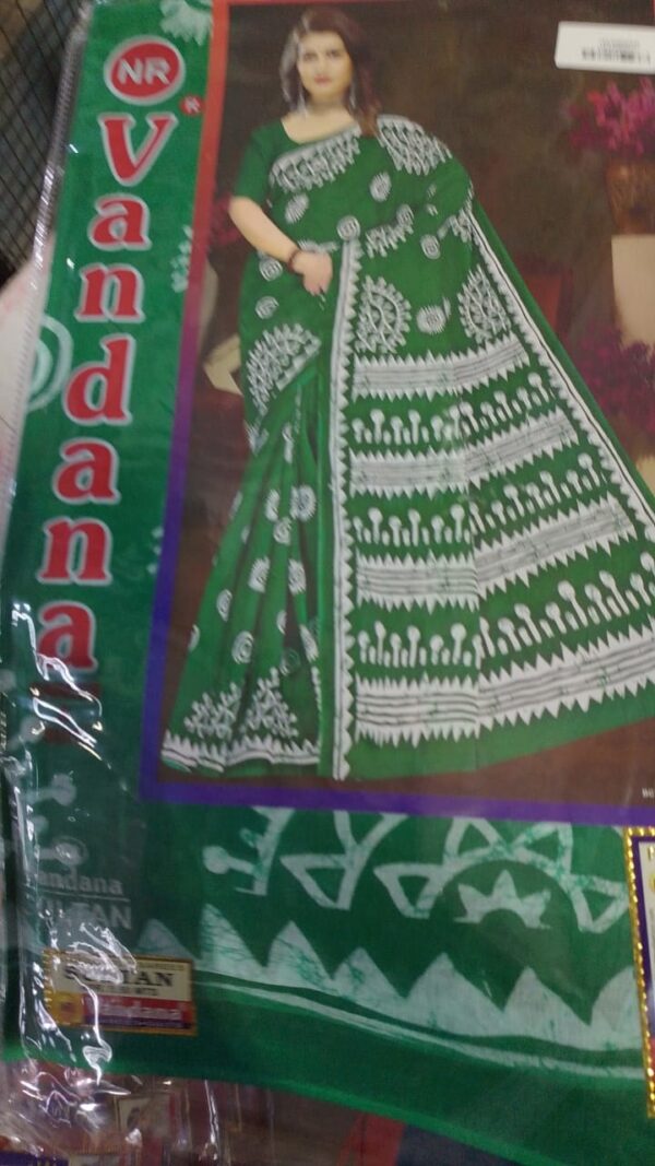 Private Label Womens Regular Use Printed Cotton Saree Multicolour Green
