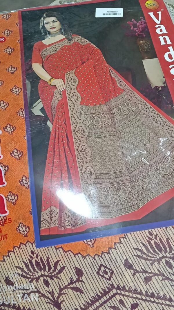 Private Label Womens Regular Use Printed Cotton Saree Orange And Beige Colour