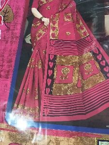Private Label Womens Regular Use Printed Cotton Saree Multicolour