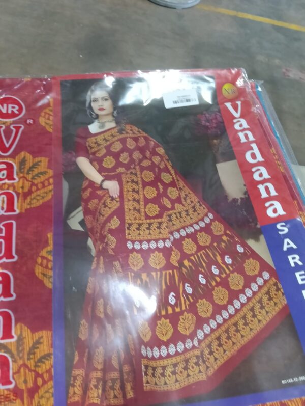 Private Label Womens Regular Use Printed Cotton Saree Maroon And Beige Colour