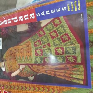 Private Label Womens Regular Use Printed Cotton Saree Beige And Green Colour