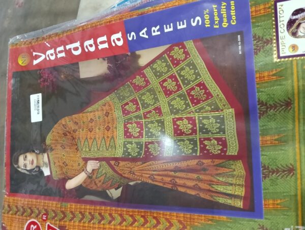 Private Label Womens Regular Use Printed Cotton Saree Beige And Green Colour