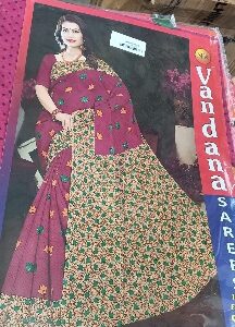 Private Label Womens Regular Use Printed Cotton Saree Multicolour