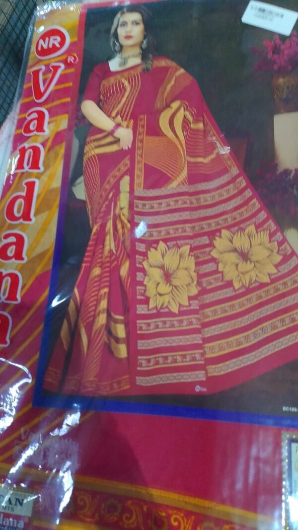 Private Label Womens Regular Use Printed Cotton Saree Multicolour Rani Colour