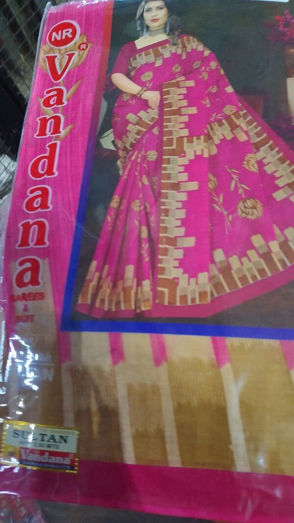 Private Label Womens Regular Use Printed Cotton Saree Multicolour Rani Colour
