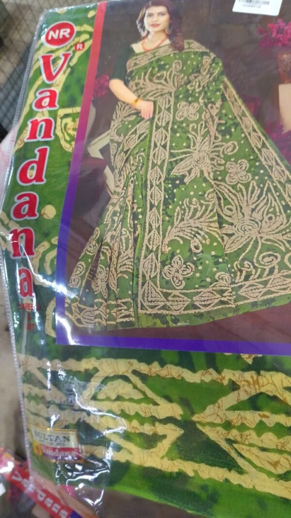 Private Label Womens Regular Use Printed Cotton Saree Multicolour Green Colour