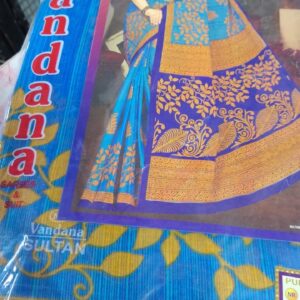 Private Label Womens Regular Use Printed Cotton Saree Multicolour Blue