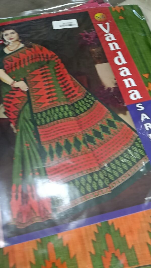 Private Label Womens Regular Use Printed Cotton Saree Green And Beige Colour