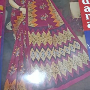 Private Label Womens Regular Use Printed Cotton Saree Pink And Yellow Colour