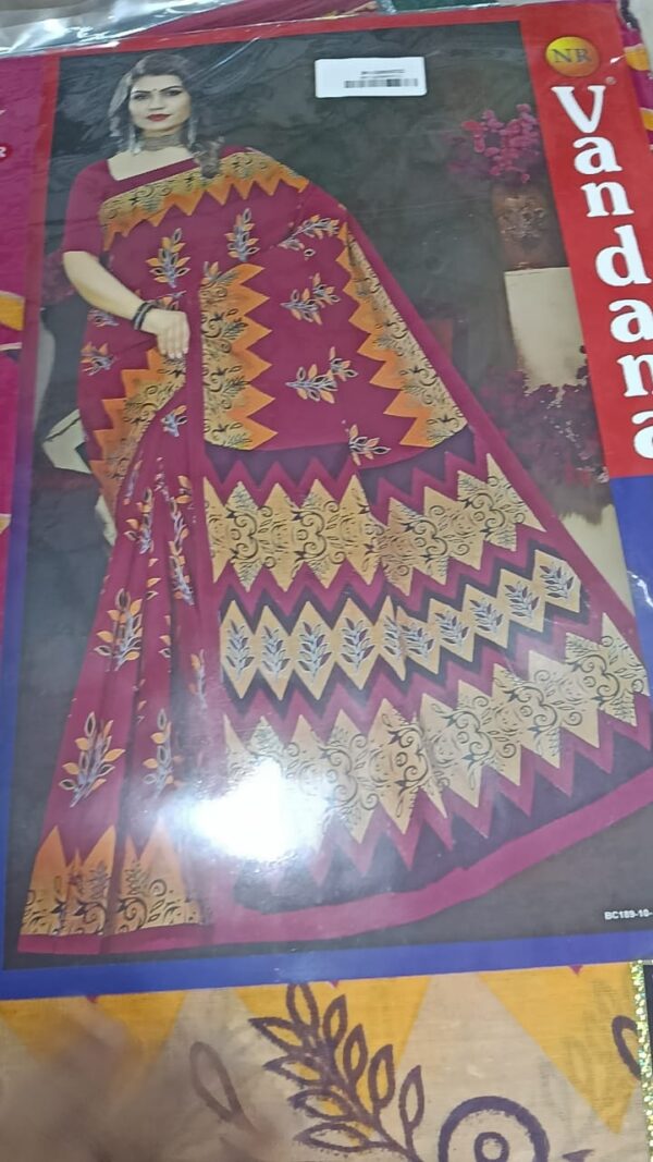 Private Label Womens Regular Use Printed Cotton Saree Pink And Yellow Colour