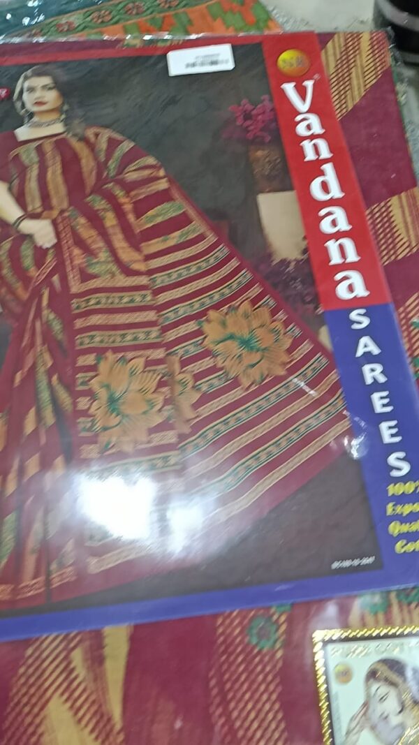 Private Label Womens Regular Use Printed Cotton Saree Maroon And Beige Colour