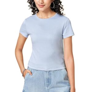 People by Pantaloons Womens Cotton Solid Relaxed Fit Top Blue Colour M Size