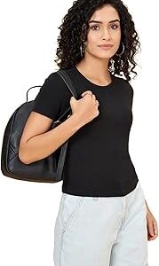 People by Pantaloons Womens Cotton Solid Relaxed Fit Top Black M Size