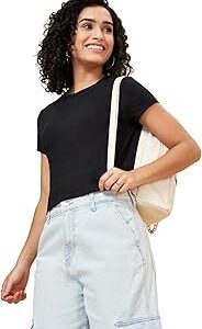 People by Pantaloons Womens Boxy Fit Top Jet Black L Size