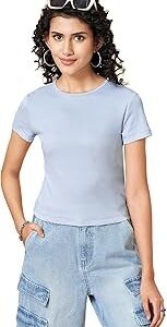 People by Pantaloons Womens Cotton Solid Relaxed Fit Top Cerulean M Size