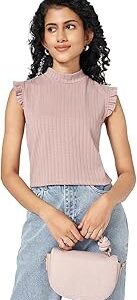 People Womens Solid Regular Fit Top Bark M Size