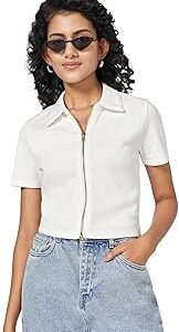 People by Pantaloons Womens Solid Regular Fit Top Star White XS