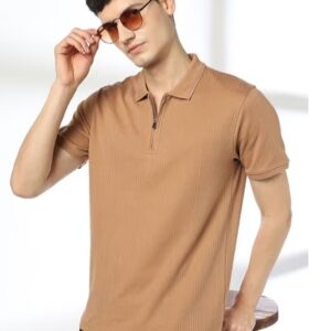 NETPLAY Men Self Structured Slim Fit Polo T Shirt KHAKI XXL