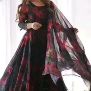 Private Label Women Black Flower Prient Dress Free Size