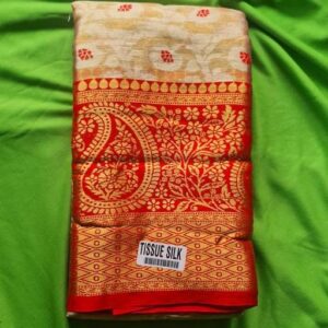 Private Label Women Red And White Colour Saree
