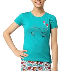 SINI MINI Girls Attractive and Colourful Free Fold Sleeve TShirt Green 10 To 11 Years
