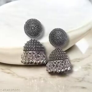 Private Label Baprhite Ethnic Silver toned Oxidised Classic Jhumka For Women