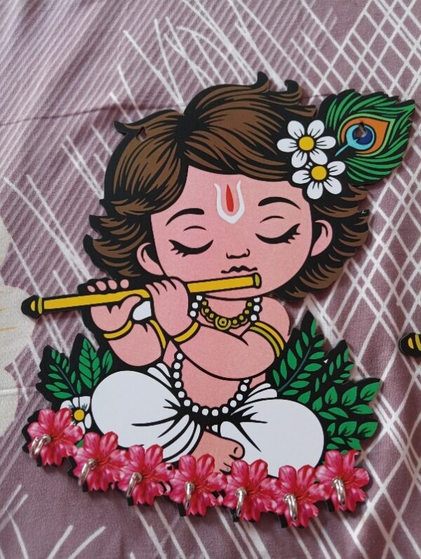 Private Label Premium Little Krishna Combo Wooden Wall Key Holder Multi Colour
