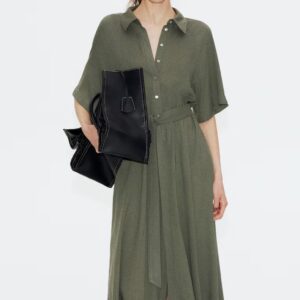 H And M Tie Belt Shirt Dress Green Colour Xs Size