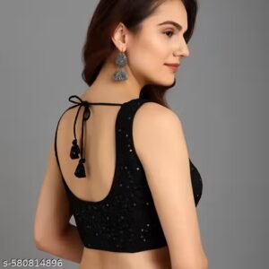 Private Label Black Colour Half Sleeve Blouse For Women Black Colour Free Size