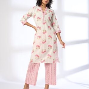 AVAASA MIX N MATCH Women Floral Print Straight Kurta Pants white Size XL