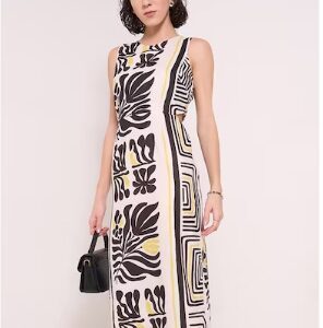 Pantaloons Off White Printed Knee Length Formal Women Slim Fit Dress XL