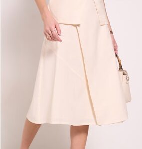 Pantaloons Cream Solid Above Knee Formal Women Flared Skirt 36