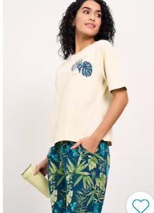 Pantaloons Cream Printed Cotton Round Neck Women Relaxed Fit Top M