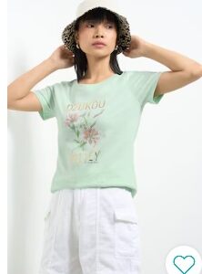 Pantaloons Mint Printed Casual Half Sleeves Round Neck Women Regular Fit Top XL