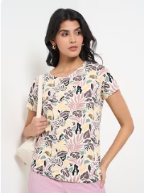 Pantaloons Multi coloured Printed Casual Half Sleeves Round Neck Women Regular Fit Top xxl