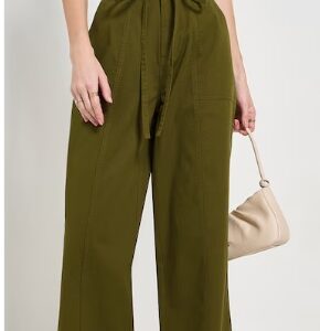 Pantaloons Dark Olive Solid Cotton Women Flared Pant 36