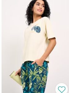 Pantaloons Cream Printed Cotton Round Neck Women Relaxed Fit Top S