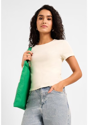 Pantaloons Off White Solid Casual Half Sleeves Round Neck Women Regular Fit Top S