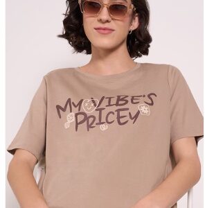 Pantaloons Medium Grey Printed Casual Half Sleeves Women Regular Fit T Shirt XS