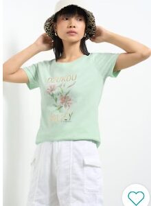 Pantaloons Mint Printed Casual Half Sleeves Round Neck Women Regular Fit Top S