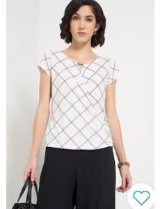 Pantaloons Off White Checked Formal Half Sleeves Round Neck Women Regular Fit Top XXL