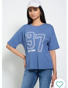 Pantaloons Medium Blue Printed Casual Half Sleeves Round Neck Women Oversized T shirt XXL