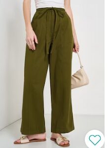 Pantaloons Dark Olive Solid Cotton Women Flared Pant 34