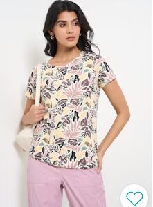 Pantaloons Multi coloured Printed Casual Half Sleeves Round Neck Women Regular Fit Top 3XL