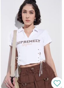 Pantaloons White Printed Casual Half Sleeves Shirt Collar Women Slim Fit Top L