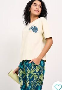 Pantaloons Cream Printed Cotton Round Neck Women Relaxed Fit Top L